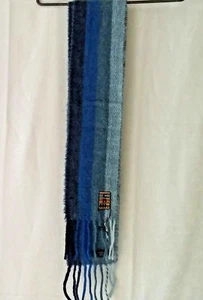 Italia C.B.M. Bufanda con flecos de blues a rayas de 6"" x 100"" para hombre bordes crudos hecha en Italia - Imagen 1 de 5