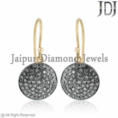 Gorgeous Pave Setting Diamond 925 Silver 14k Gold Drop/Dangle Earrings Jewelry - Image 1 of 4