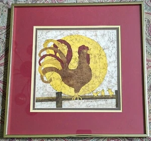 Carol Kline-Blanchard Original Batik Huhn 10"x10" mit Matten & Rahmen 15"x15" Vintage - Bild 1 von 7