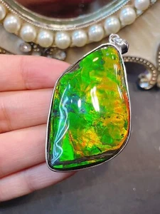 Natural Canada Ammolite Crystals Quartz 925ag Alloys Inlay Reiki Pendant Gift - Picture 1 of 6