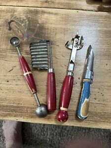 Vintage Red/blue Handled Kitchen Tools Very Old !