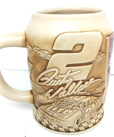 Vintage Rusty Wallace 3D Sculptured Beer Stein Mug Ceramic NASCAR 1995 Miller Cover