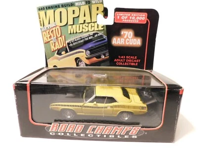 ROAD CHAMPS 1970 AAR CUDA BARRACUDA con VITRINA ESCALA 1/43 O AMARILLO/NEGRO Foto 1 de 2