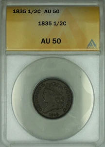 Medio centavo de cabeza clásica 1835 1/2c ANACS AU-50 - Imagen 1 de 2