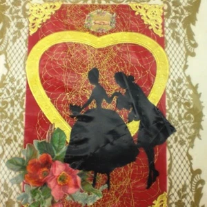 Victorian Keepsake Silhouette Couple Valentines Day Card Antique Material OOAK - Picture 1 of 5