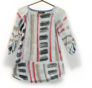 Nic + Zoe Stricktop Bindeärmel Damen Gr. XS, abstrakt Strand Leinenmischung - Bild 1 von 7