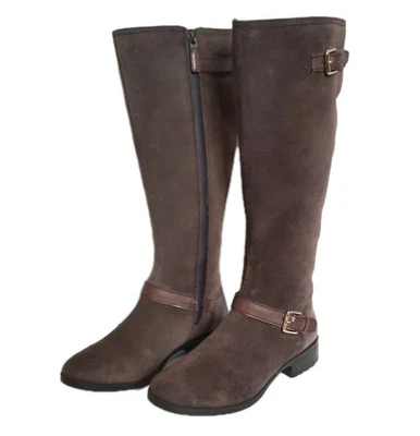 Cole Haan Marla Brown Waterproof Tall Knee High Suede/ Leather Buckle Boots Sz 8 - Image 1 of 4