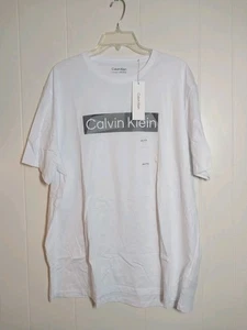 Calvin Klein Herren T-Shirt Weiß Logo Kurzarm Größe XXL Neu mit Etikett - Bild 1 von 5