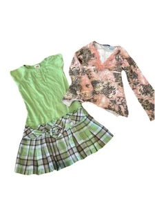 Girls Y2k Set Dress Green Plaid Flared Bratz Top Tie Back Bundle Lot 6 READ - Picture 1 of 11