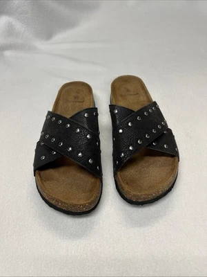 Ruff Hewn Women's "Obion" X Band Slide Sandals Shoes Black Studded Size 7 - Image 1 of 4