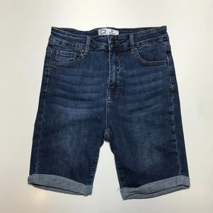 Wax Jean Bermuda Shorts Size M Blue Stretch For Days Cuffed Hem Ultra High-Rise - Picture 1 of 15