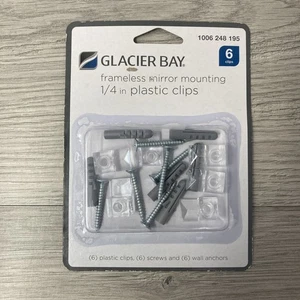 6PK Glacier Bay 1/4 in Plastic Mirror Frameless Mounting Holder Clips 805234 NEW - Picture 1 of 3