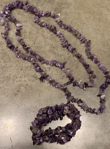 Amethyst Nugget Perlen Halskette und mehrere Strang Armband - Bild 1 von 4