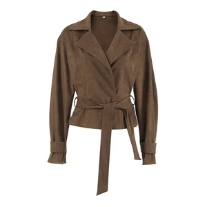 French Suede Casual Double-Breasted Coat Womens Fashion New Frosted Velvet Coat - Picture 1 of 15
