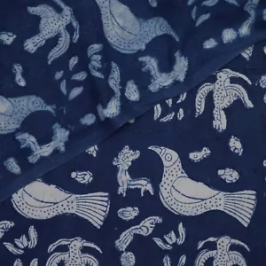 Indian Birds Hand Block Print Fabric Cotton Craft Dress Cloth Fabric 10 Yard - Picture 1 of 7