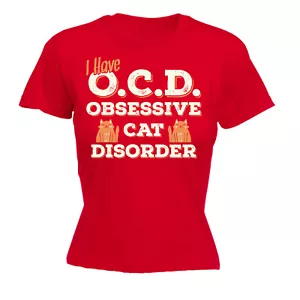 Womens Funny T Shirt Obsessive Cat Kitten Birthday tee Gift tshirt T-SHIRT Gifts - Picture 1 of 15