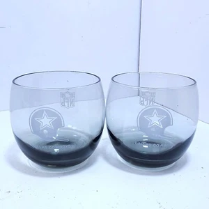 Vintage Dallas Cowboys NFL Etched Smokey Roly Poly Whiskey Glasses Set Of Two - Picture 1 of 8