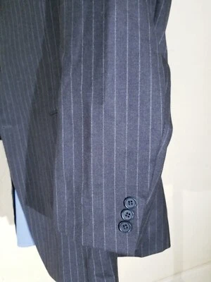 Recent Hickey Freeman Loro Piana Addison Gray Stripe Suit 46L Jacket Pants W38 - Image 1 of 4