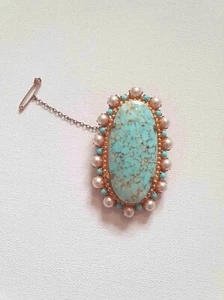 Vintage Turquoise & Pearl Brooch or Pendant - Picture 1 of 4