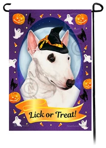 Halloween Garden Flag - Mini White Bull Terrier - Picture 1 of 1