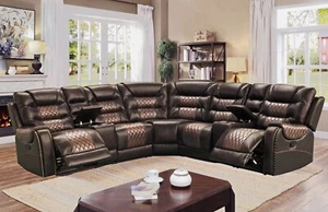 NEW 115" Sectional 2-Recliners Two-Tone Brown Leather Gel Traditional Rustic Set - Picture 1 of 4