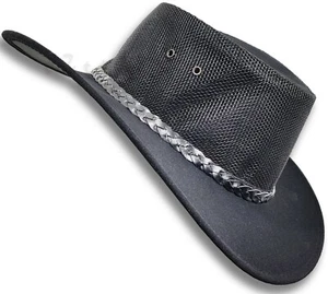 【oZtrALa】 Jacaru HAT Pu-Suede Leather Mesh Men Mens Womens Cowboy Golf Outback ~ - Picture 1 of 15