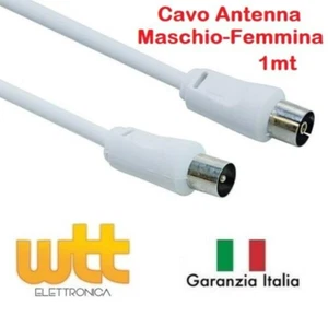 CAVO CAVETTO PROLUNGA ANTENNA TV SPINA MASCHIO - PRESA FEMMINA BIANCO 1mt 75ohm - Foto 1 di 2