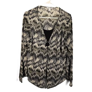 DressBarn Womens Top XL Long Sleeve ZigZag Black White Metallic Silver Gold - Picture 1 of 6