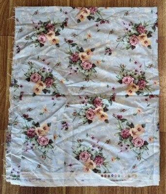 Karen Jarrar For Marcus Brothers Textiles Pale Blue Rose Print, 1 Yard, 42 x 36 - Image 1 of 4