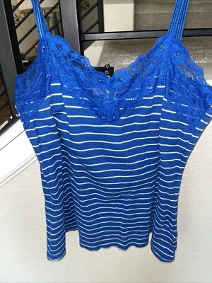 Camisa sin mangas Coldwater Creek para mujer bonita azul con parte inferior de encaje a rayas talla S linda Foto 1 de 2