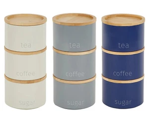 Stacking Metal Canisters Tea Coffee and Sugar Space Saving Stackable M-22 - Picture 1 of 8