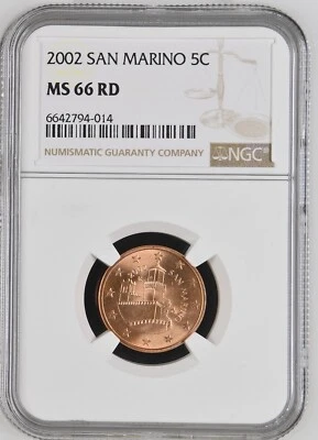 SAN MARINO coin 5 Euro Cent 2002 NGC MS 66 RD - Image 1 of 2