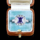 Lab Created Look Asscher Cut Blue & White Gemstone With Halo Style High Ring
