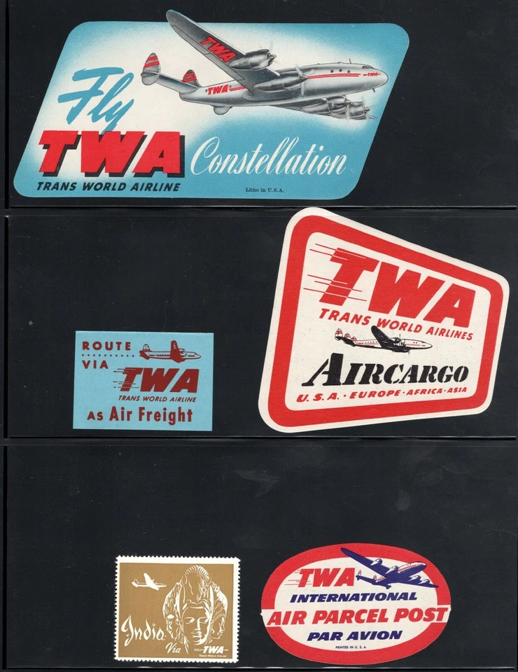 COLEÇÃO DE ETIQUETAS DE BAGAGEM TWA AIRLINES AVIAÇÃO - Imagem 1 de 1