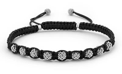🆕️LAGOS ANTHEM Collection Black Macrame Sterling Silver Beaded Cord Bracelet 8 - Image 1 of 4