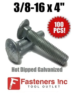 (QTY 100) 3/8-16 x 4" Carriage Bolt Hot Dipped Galvanized A307 - Picture 1 of 2