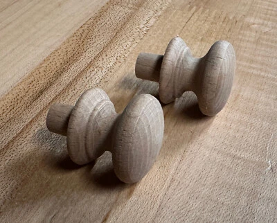 Pr Repro Lathe Turned Cabinet Knob Desk Drawer Pull Unfinished Wood, Tenon 1" - Image 1 of 3