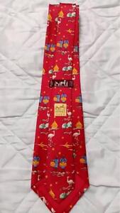 Hermes 100% Silk Tie for Men Used Vintage Red Whimsical Pattern Made in France