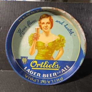 Ultra Rare Early Version Vintage 1930's Ortlieb's Beer Tray 3/4 Pretty Lady #2 - Picture 1 of 8