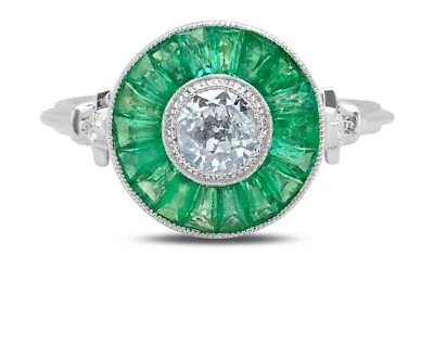 Diamond And Emerald Platinum Engagement Ring Art Deco Natural Handmade 2.20 CTW - Image 1 of 4
