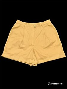 Vintage Escada by Margaretha Ley Pleated Shorts 36 100%Cotton Yellow High Rise