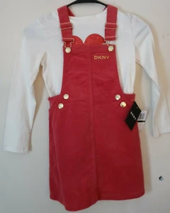 DKNY Girls Courdory Shortalls Dress w/Sparkly Heart Shirt/NWT/Size 6 - Picture 1 of 11