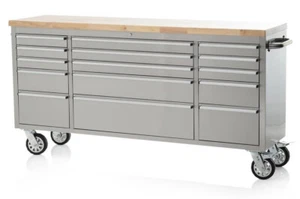 72" Brushed Stainless Steel 15 Drawer Work Bench Tool Box Chest Cabinet - Picture 1 of 7
