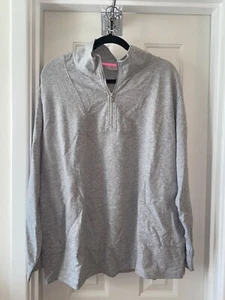 ISAAC MIZRAHI LIVE SOHO French Terry Half-Zip Pullover LT GREY 1X - Picture 1 of 2