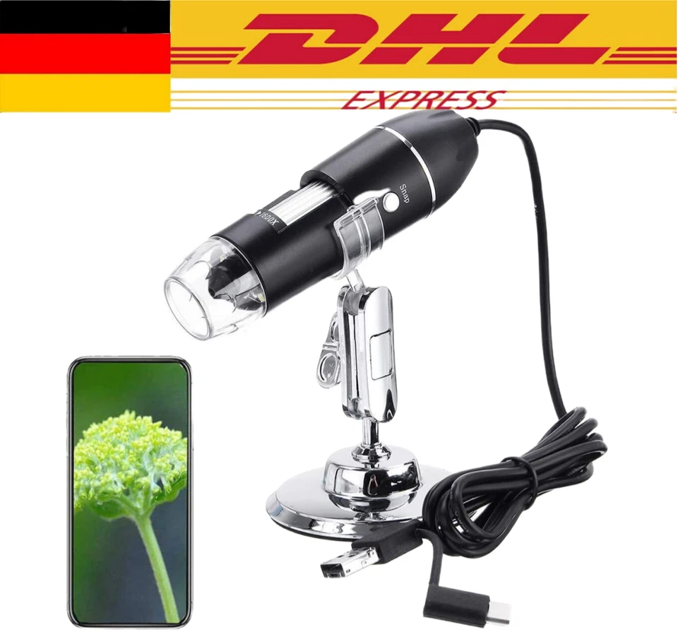 Mini USB Digital Mikroskop Lupe 1600X HD Microscope Kamera 8 LEDs für Handy PC - Bild 1 von 4