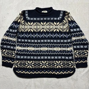 Vintage Eddie Bauer Sweater Women's M Fair Isle Nordic Chunky Roll Neck Blue - Picture 1 of 6