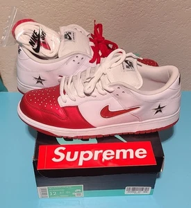 Supreme x Nike SB Dunk Low OG QS | Mens 12 | Jewel Swoosh Red PreLoved + Sticker - Picture 1 of 24