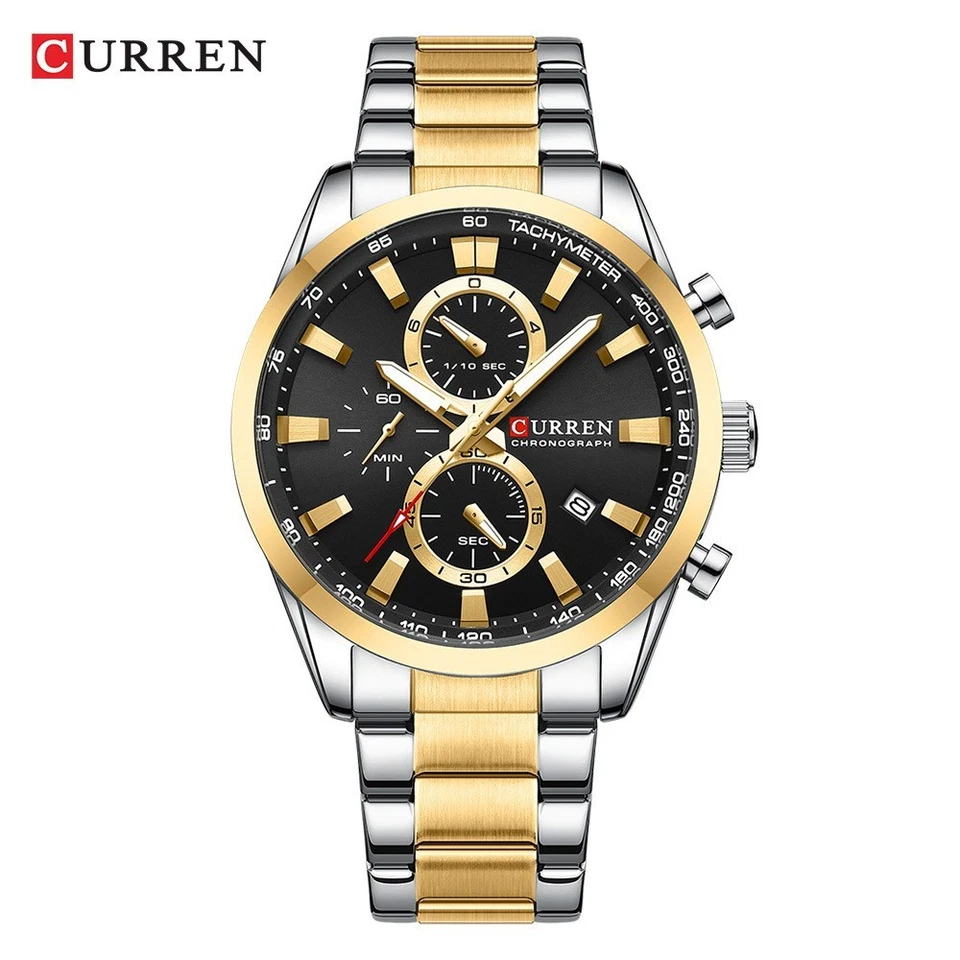 CURREN 8445 Men's Watch Date Quartz Six-Hand Steel Band Watch