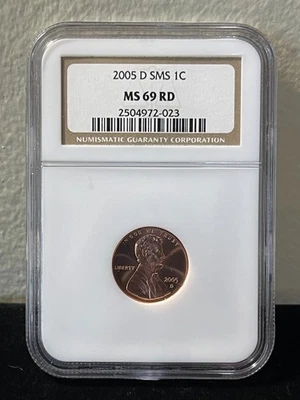RARE 2005 D Lincoln Cent NGC MS69 RD SMS (Satin Finish) SPOTLESS-(bin4532S) - Image 1 of 2