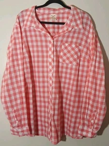 Faded Glory Women's Pink White Check Lightweight Long Sleeve Blouse, Size 3X. - Picture 1 of 4